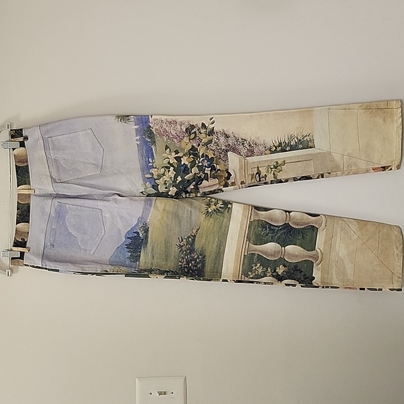 St John Sport Rare Floral  Castle Country Print Straight leg Denim Pants Size 8 - Picture 8 of 14